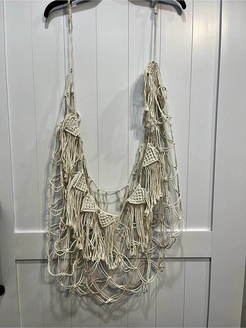 Macramé Fringe wall organizer hammock for stuffies blankets etc